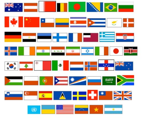 International flags representing countries that have submitted to Moondance
