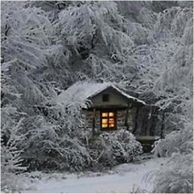 CABIN IN SNOWY WOODS